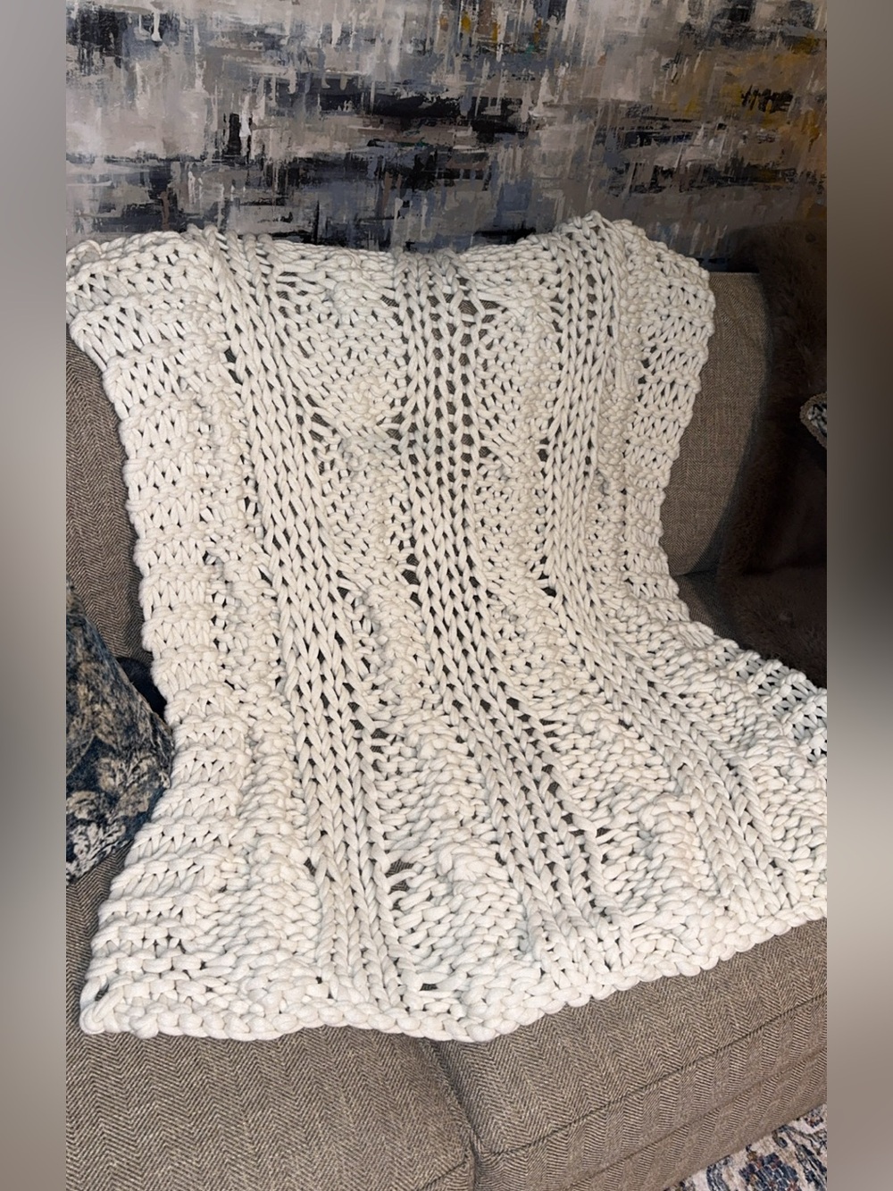 Pottery Barn Handknit Colossal Ivory Throw